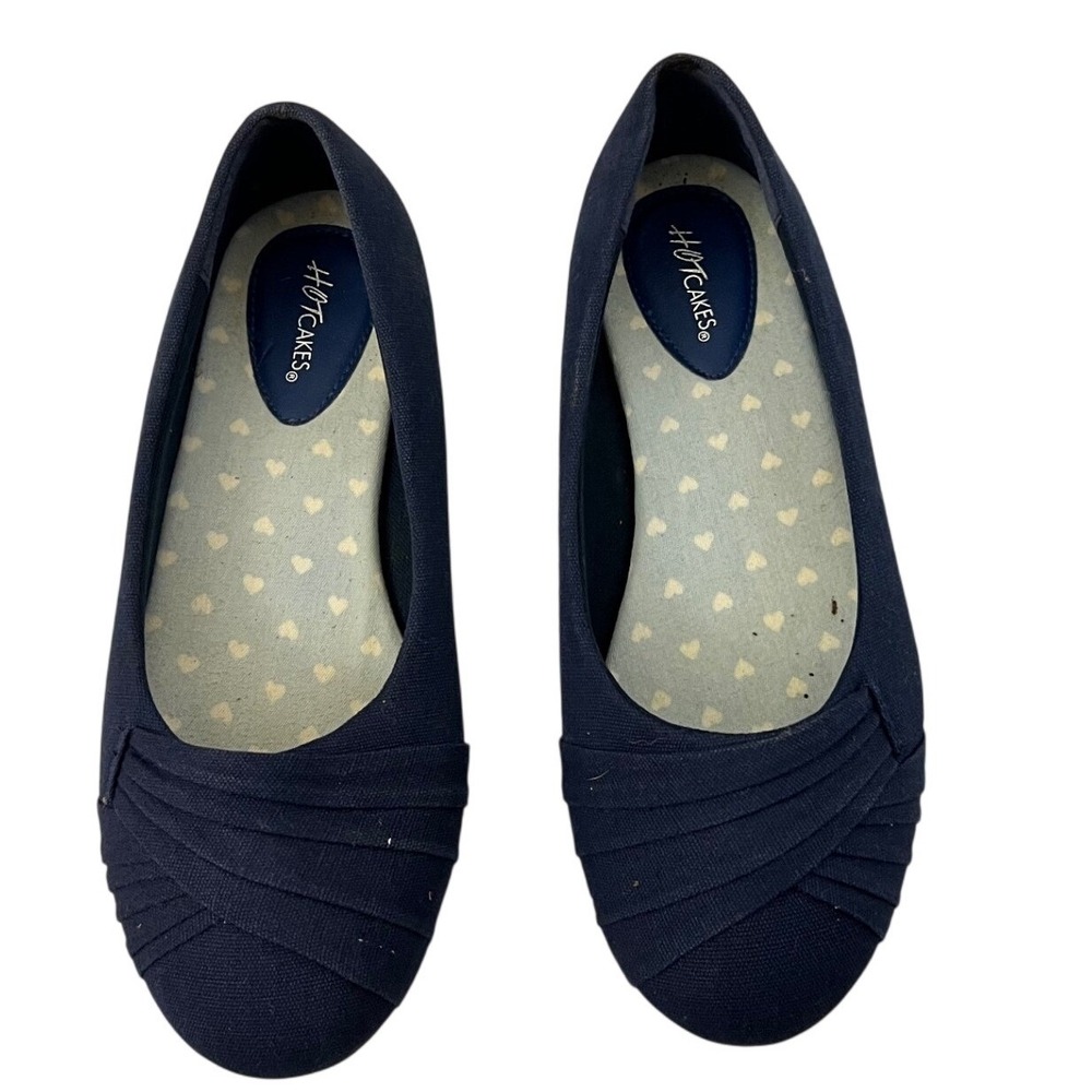 Hot Cakes Womens Navy Blue Canvas Pleated Round Toe Ballet Flats Size 8M